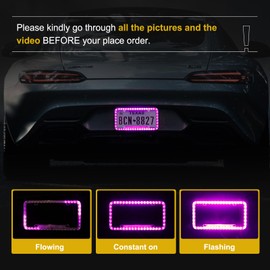 Follicomfy 12 V 54 LED Color Light License Plate Frame Acrylic Plastic License Plate Cover (Pink)