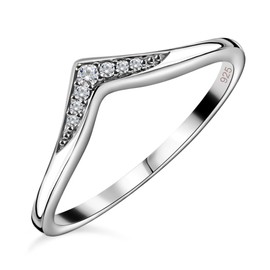 TJC White Diamond Wishbone Ring for Women Size W with Prongs Setting in Platinum Plated 925 Sterling Silver April Birthstone Metal Wt. 2 Grams