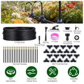 360-Degree Bendable 49FT 5/8 Tubing Hose 5/16 Faucet Connector Automatic Watering Misting Drip Irrigation Supplies AccessoriesColor: Black Color