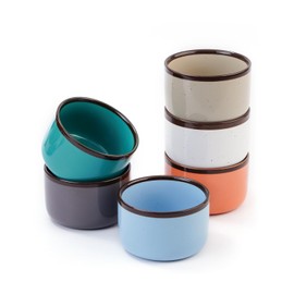 Juimma Ramekins 8 oz, Creme Brulee Ramekins Oven Safe, Small Bowls Ceramic Baking Dishes for Pudding Custard, Dipping Sauce Cups for Souffle Ice Cream, Set of 6, Morandi Color