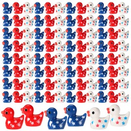 120pcs 4th of July Mini Ducks, Independence Miniature Resin Duck Memorial Patriotic Red White Blue Small Animals Tiny Desktop Dollhouse Micro Landscape Decorations and Party Favors