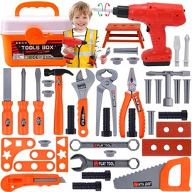 Juego de Herramientas, Kit de Herramientas de Juguetes con Taladro Eléctrico, Caja de Herramientas de Construcción para Juego de Roles, Regalos Educación, Regalos pare Navidad y Cumpleaños