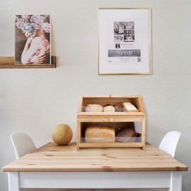 HOMEKOKO Double Layer Large Bread Box for Kitchen Counter, Wooden Large Capacity Bread Storage Bin (Natural Bamboo)