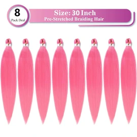 Pink Braiding Hair Pre Stretched 30 Inches EZ Braiding Hair Yaki Texture 8 Packs/Lot Braid Hot Water Setting Professional Synthetic Braiding Hair Extensions (8pcs,30",#Pink)