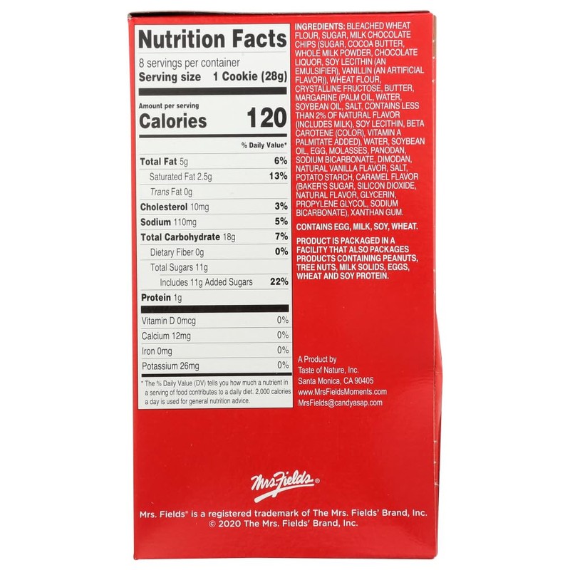 Mrs. Fields Milk Chocolate Chip Cookies, 8 Ounce