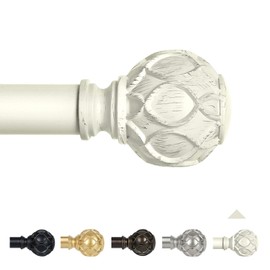 TANGWIN Antique White Curtain Rods for Windows 28 to 48 Inch(2.3-4Ft),1 Inch Adjustable Curtain Rod,Heavy Duty Curtain Rods,Netted Texture Finials Drapery Rods,Window Curtain Rod 18-45", Ivory White