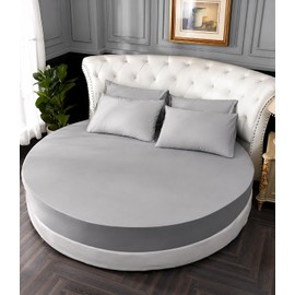 FANSU Round Fitted Sheets 220 x 220, 100% Cotton Flat Sheet, Breathable Soft, Light Grey, Round Fitted Sheets for Box Spring Bed, Suitable for Mattress up to 25 cm
