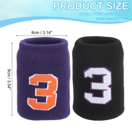 PATIKIL Sports Wristband Sweatbands for Men and Women, 2 Pcs Breathable Tennis Wrist Bands Absorbent Sweat Band Number 3 for Basketball Football Baseball Running Gym, Black/Purple