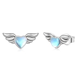 VONALA 925 Sterling Silver Moonstone Dangle Earrings Fine Jewellery Birthday Gifts for Women Girls (Angle wings earrings)