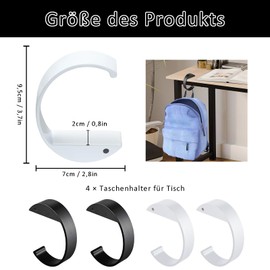 Bag Holder for Table, Pack of 4 Handbag Holders, Non-Slip Bag Hook Holder, Aluminium Alloys for Handbag, Handbag Holder, Desk Hook, for Restaurant, Bar (Black, White)