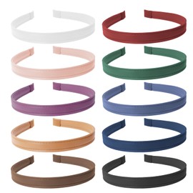 Wecoe 10pcs Pu Leather Headbands Women 0.6 Inch White Pink Brown Coffee Red Purple Green Royal Blue Navy Blue Black Headband Non Slip Fashion Hair Band Hair Accessories Women Girls Diademas Para Mujer