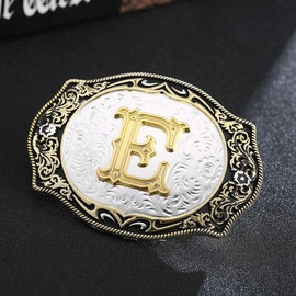 HUABOLA CALYN 2 Pieces Belt Buckle Bolo tie Set Golden Initial Letter ABCDMJR to Y Western Cowboy Costume Accessory for Men Women (E)