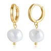 NUZON Baroque Pearl Dangle Earrings for Women 14K Gold Huggie