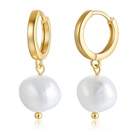 NUZON Baroque Pearl Dangle Earrings for Women 14K Gold Huggie Earrings