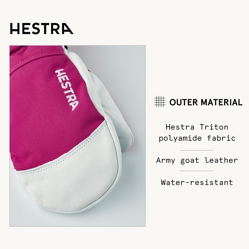 Hestra Boys' Kid's Army Leather Heli Ski Mitt Gloves Pink/Grey/White