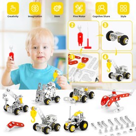 BESTYMXY Stem Building Toys, Metal Construction Vehicles & Helicopter Model kit 6 Models, 272 PCS Erector Sets for Boys Age 8-12, Learning Toy Metal Models