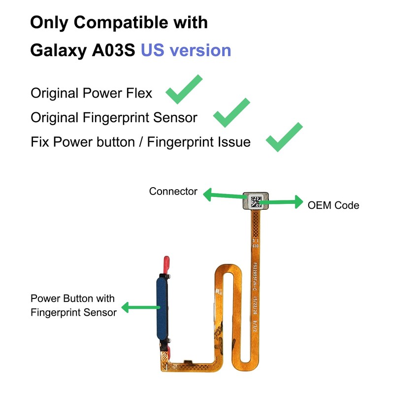 for Galaxy A03S Power Button & Fingerprint Sensor Flex Replacement