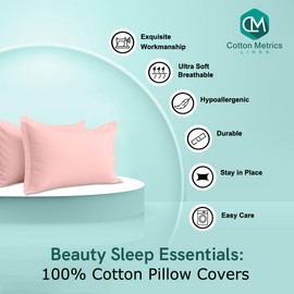 Cotton Metrics Linen - Juego de 2 fundas decorativas tamaño Queen de 20x30 – 600 hilos, 100% algodón orgánico rosa con ribete de 2 pulgadas, fundas suaves y lisas de calidad hotelera premium