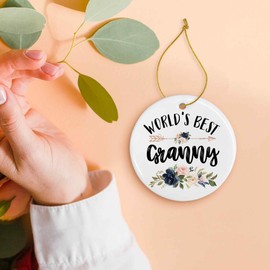 MONALET World's Best Granny Ceramic Ornaments Gifts, Grandma Grandmother Round Hanging Ornament Decor Decorations for Christmas Tree Car, Thank You Appreciation Gifts for Granny Birthday Holiday