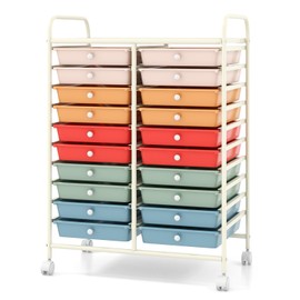 Giantex 20 Drawers Rolling Cart, Mobile Storage Drawer Cart, Classroom Organizer Cart for Office School Supplies Teacher Tools Scrapbook Paper Craft Small Printer, Utility Cart on Wheels, Macaron