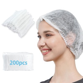 TEXIJUSO 200Pcs Disposable Bouffant Caps, 19inches Hair Net for Women and Men, Non-Woven Elastic Dust Cap, Anti-Dust Protective Head Cover for Food Service, Kitchen, Salon Spa, Workspace