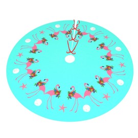 Christmas Tree Skirt Tropical Blue Flamingo Xmas Tree Skirt for Festive Holiday Party Santa Tree Mat Home New Year House Decorations Indoor Outdoor 30 Inch