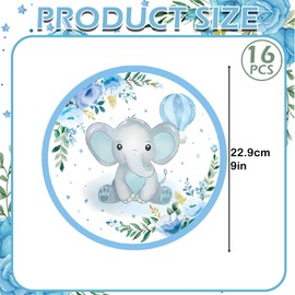 MORAINJAY 16Pcs Party Plates for Baby Boys,Blue Elephant Paper Plate,9inch/23cm Blue Elephant Themed Plates for Kids,Table Decorations for Baby Shower Birthday Party Supplies for 16 Guests