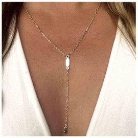 Yheakne Boho Bar Lariat Necklace Chain Gold Geometric Heart Pendant Necklace Chain Minimalist Y Necklace Everyday Necklace Jewelry for Women and Girls (Gold)