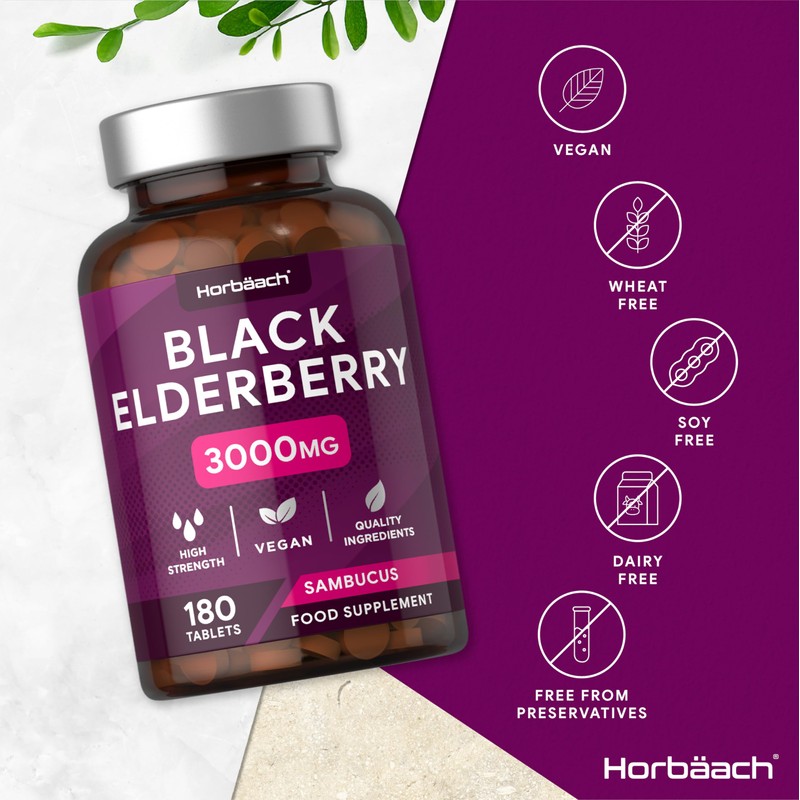 Elderberry Supplement 3000mg | Black Elderberry Extract Tablets | High