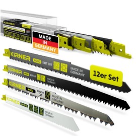KIRNER Reciprocating Saw Blades Set Wood, Metal & Greenwood [Complete Set for Any Application] Pack of 12 Metal Reciprocating Saw Blades Wood & Reciprocating Saw Blades Greenwood with Box