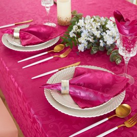 HommxJF 16 Pieces Wave Scroll Damask Jacquard Satin Napkins Hot Pink Cloth Napkins 17 x 17 inch,Water Resistant Spillproof Dinner Napkins for Restaurant Weddings Party Dinner Decoration