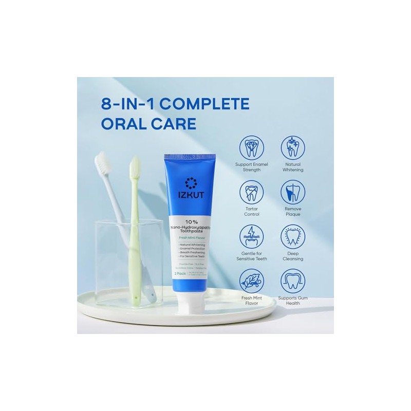 IZKUT 10% Nano Hydroxyapatite Toothpaste: Fluoride Free Natural Whitening Toothpaste