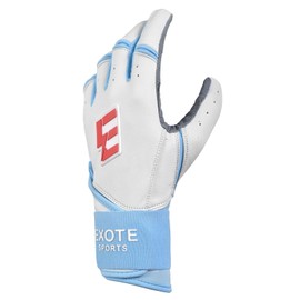 Exote Bolt Baseball and Softball Batting Gloves for Men Women Youth & Adult Sizes -Long Cuff Breathable Leather Baseball Batting Gloves with Extra Grip & Wrist Wrap (Sky, Adult Small)