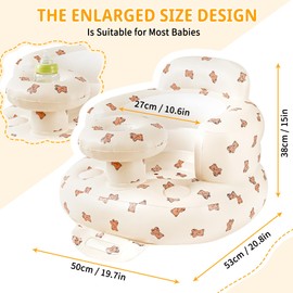 Inflatable Baby Seat with Tray, Comfortable Sit Me Up Baby Chair for Learning to Sit, Built in Air Pump Blow Up Floor Seat with Back Support 3 Months & Up (Biscuit Bear with Tray)