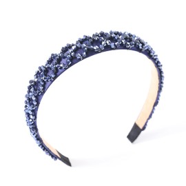 Gmmidea Crystal Rhinestone Headbands for Women Girls Bling Sparkly Headband Beaded Padded Hair Band Holiday Wedding Hair Accessories Navy Blue