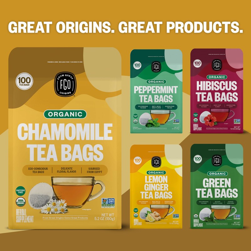 FGO Organic Chamomile Tea, 40 Count, Eco-Conscious Tea Bags, Resealable