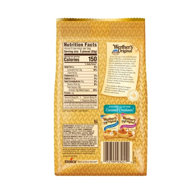Werther's Original Salted Caramel Creme Soft Caramels, 7.4oz, Holiday Caramels