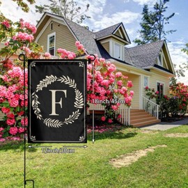 Monogram F Garden Flag Double Sided Outdoor Wreath Letter Black Garden Yard Banner Decoration Size 12"X18"