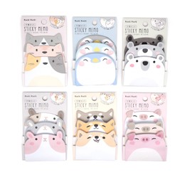 6Packs Cute Cartoon Animal Sticky Notes, Self-Stick Memo Note Set Writing Pads Page Marker Notepad for Office, School and Home