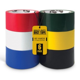 Better Office Products 6 Pack Duct Tape, Assorted Colors - Red, White, Blue, Black, Yellow, Green - Heavy Duty Duct Tape, 1.88 Inch x 10 Yards Per Roll, Easy Tear, 6 Pack, Assorted Colors
