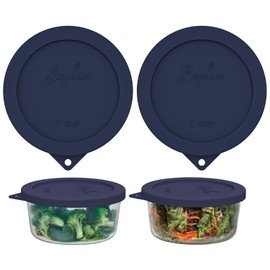 Sophico Sophico Round Silicone Storage Cover Lids Replacement for Anchor Hocking and Pyrex 7402-PC 6/7 Cup Glass Bowls (Container not Included) (BLUE-2PACK)
