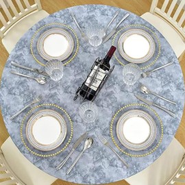 GRISHA Waterproof Round Tablecloth,Elastic Edged Fitted,Oilcloth,PVC,Wipeable,Outdoor circular plastic cover,Graphite Marble, 95x112cm