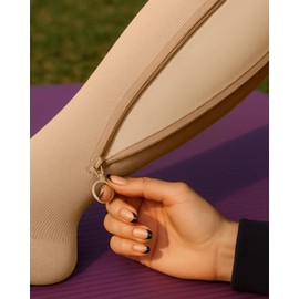Lalapapa Zipper Compression Socks for Women - Compression Socks with Inner Lining Adjustable 20-30mmHg Graduated Support, Nude, L/XL