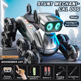8wd Robot Dog Upgraded Dual-electric Dual-control Play Version Intelligent Mechanical Dog To Amuse Pets Children's Holiday Gift Swing Arm Deformation Climbing Car Charging Stunt Remote Control Car - Color: 8WD Dual Battery Dual Control Gray