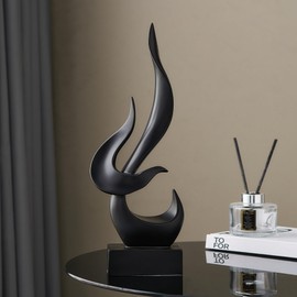FJSPERM Black Flame Statue Decor for Living Room, Modern Minimalist Sculptures Home Décor Accents, Abstract Art Sculpture for Dining Room Office Shelf Coffee Table Decorations