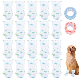 Tinoaly 20stk Einweg-Hundestiefel, Wasserdichter Pfotenschutz mit Verstellbarer Bandage Atmungsaktive Haustierstiefel für Mittelgroße Hunde und Katzen