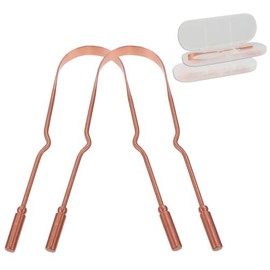 Paquete de 2 Raspador de lengua con estuche de viaje, 100% cobre puro, limpiador de lengua para eliminar el mal aliento, fácil de limpiar, reutilizable para adultos para viajes a casa (Bronce)