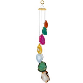 mookaitedecor Mixed Colour Large Agate Slice Crystal Wind Chime for Garden Indoor Outdoor Decor, Healing Crystal Art Hanging Ornament Reiki Wind Chime Gift Good Luck Feng Shui Colourful Home Decor