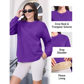 MAGCOMSEN Long Sleeve Soft Sherpa Lined Fleece Crewneck Sweatshirts Pullover Warm Heavyweight Cotton Tops for Winter Women Trendy, Purple, L