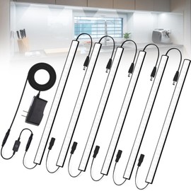 Under Cabinet Lighting Plug-in, Dimmable Cold White 6000K, LED Cabinet Lights with Memory Function, 6 Pack 12 inch Linkable LED Under Counter Lights for Kitchen, Shelf, Workbench, Cupboard